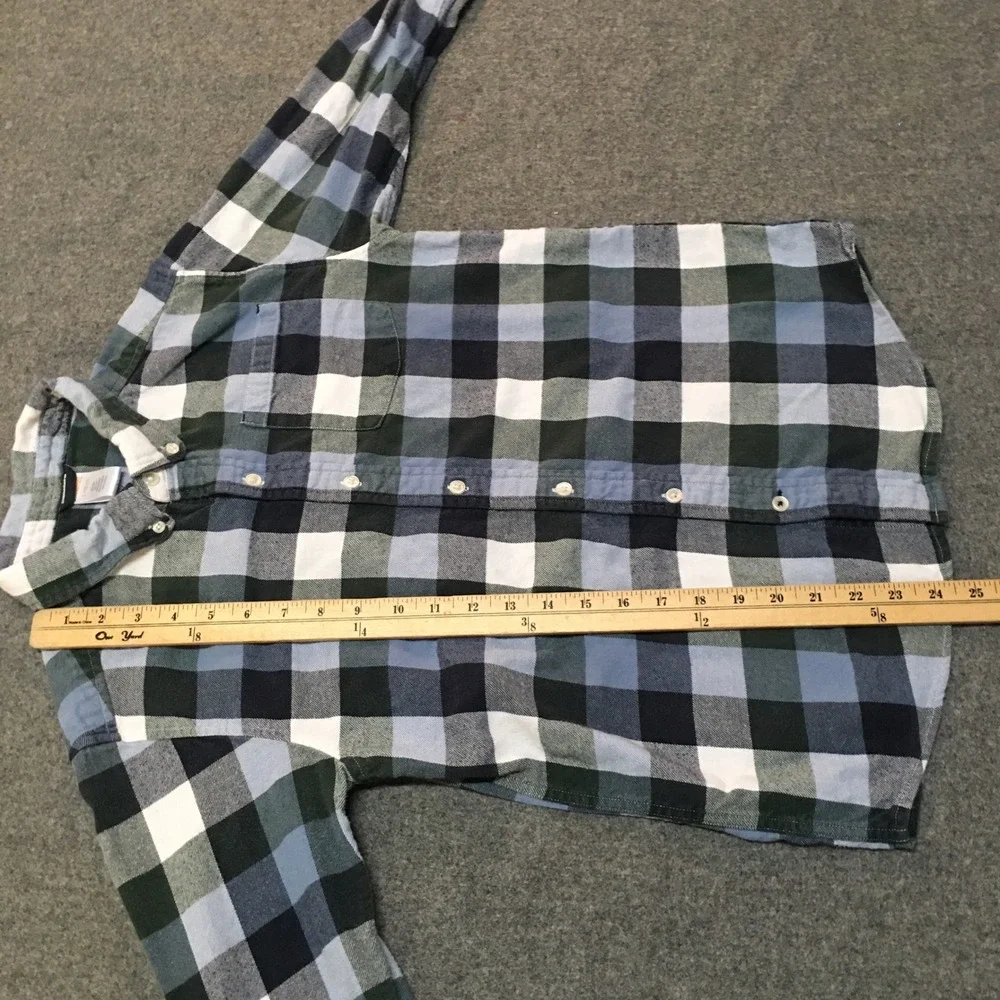 Gymboree Flannel Button Down Shirt Boy Size L 10-12 Blue Green Plaid Long Sleeve